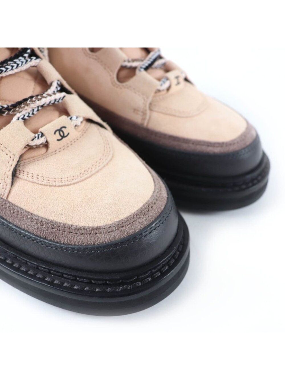 Chanel CC Logo Lace Up Suede Leather High Cut Sneakers Trekking Boots Pink - Picture 8 of 13